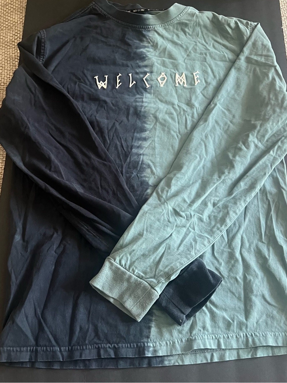 WELCOME Two Tone Split Dye Long Sleeve Shirt Size S Embroidered Logo
